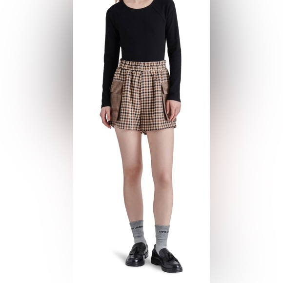 Steve Madden Gaelle Mixed Plaid Cargo Shorts in Brown Plaid NWT XL - Picture 1 of 8